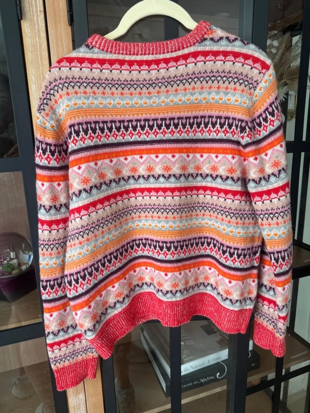 J. Crew Fair Isle lambswool sweater Cropped Crewneck knit Bright Cerise Peony